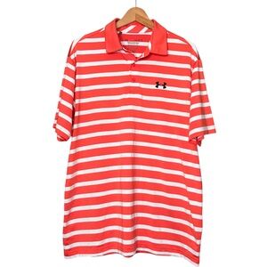 Under Armour Golf Shirt Playoff Polo Orange White Stripes Stretch Men’s Large